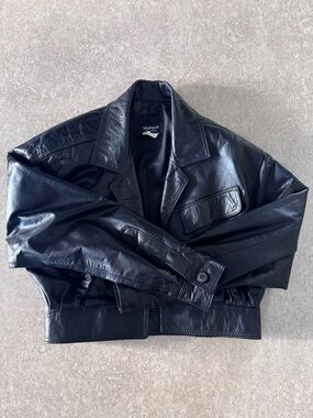 Marquis crop black real leather jacket- women